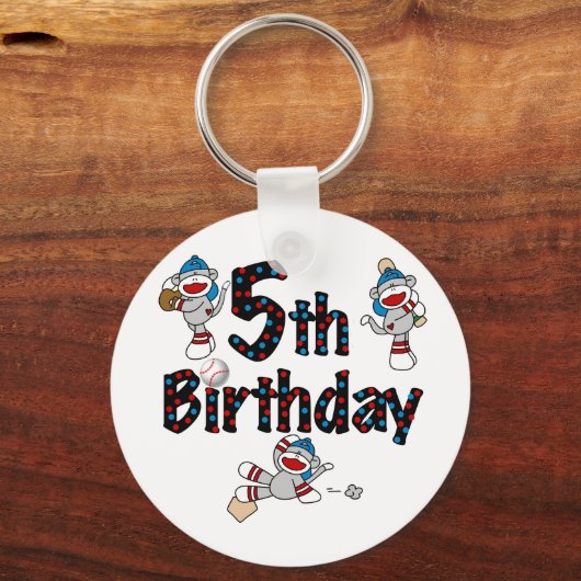第5ソックス猿の野球の誕生日 キーホルダー (正面)