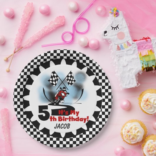 第5ハッピーバースデーの紙皿を競争させるオートバイ ペーパープレート (パーティー)