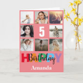 第5ハッピーバースデーフォトコラージュモダンピンクカード カード (黄色い花)