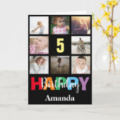 第5ハッピーバースデーフォトコラージュ黒モダン色 カード (黄色い花)