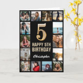 第5ハッピーバースデーブラック・金ゴールドフォトコラージュ カード (黄色い花)