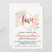 第5バラ金ゴールド誕生日招待状 招待状 (正面/裏面)