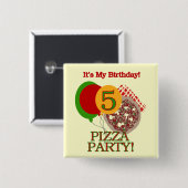 第5ピザパーティーの誕生日のTシャツおよびギフト 缶バッジ (正面&裏面)