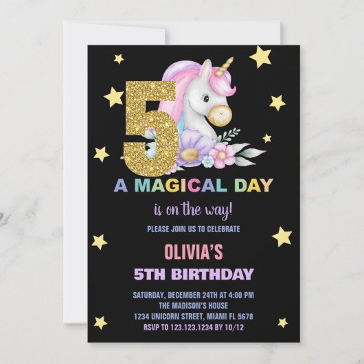 第5フローラユニコーン誕生日招待状 招待状 (正面)