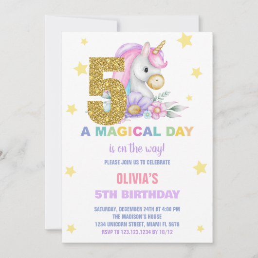 第5フローラユニコーン誕生日招待状 招待状 (正面)