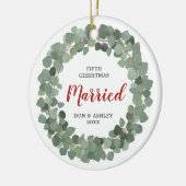 第5回クリスマス結婚したセージパーソナライズされたグリーン セラミックオーナメント (左)