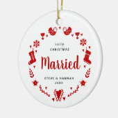 第5回クリスマス結婚したフェスティバルパーソナライズされたリース セラミックオーナメント (左)