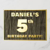 第5回バースデーパーティはっきりしたー:木フェイク粒パターン 箔招待状 (正面)