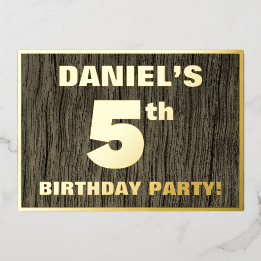 第5回バースデーパーティはっきりしたー:木フェイク粒パターン 箔招待状 (正面)