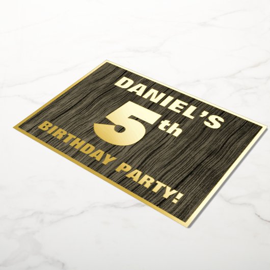 第5回バースデーパーティはっきりしたー：木フェイク粒パターン 箔招待状 (回転した状態)