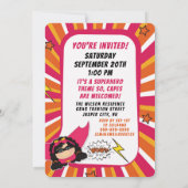 第5回バースデーパーティースーパーヒーローピンク漫画for Girls 招待状 (裏面)