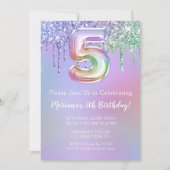 第5回バースデーパーティー招待紫ピンクグリッター 招待状 (正面)