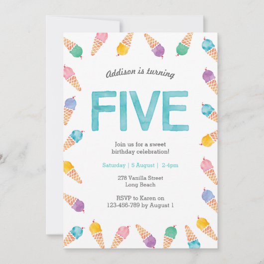 第5回バースデーパーティー | Rainbow Ice Creamのご招待 招待状 (正面)