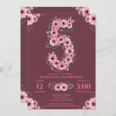 第5回ビッグ誕生日ガールピンク花緑 招待状 (正面/裏面)