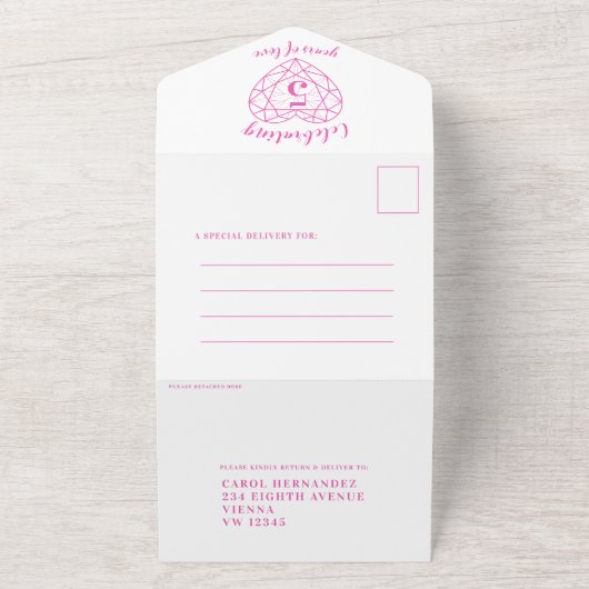 第5回ピンクトルマリン結婚記念撮影RSVP写真 オールインワン招待状 (外側)