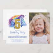 第5回レインボーユニコーン誕生日招待状写真 招待状 (正面/裏面)