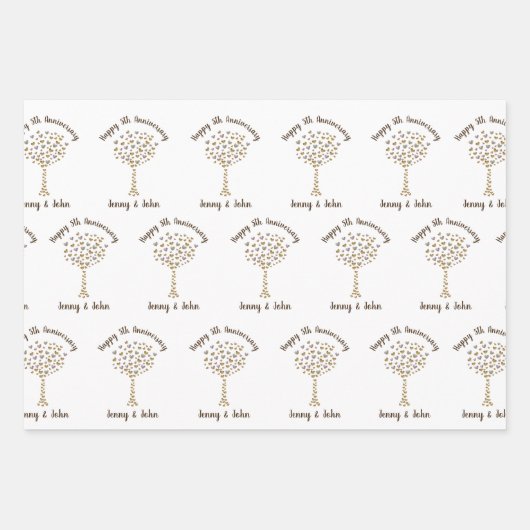 第5回木結婚のハートデザイン ラッピングペーパーシート (正面)