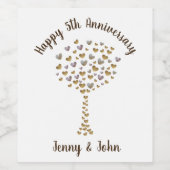 第5回木結婚のハートデザイン ワインラベル (シングルラベル)