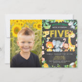 第5回誕生日パーティー動物園ジャングル動物の少年の写真 招待状 (正面)