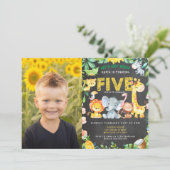 第5回誕生日パーティー動物園ジャングル動物の少年の写真 招待状 (スタンド正面)