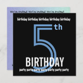 第5回誕生日パーテモダンィ青と黒のW689E 招待状 (正面/裏面)