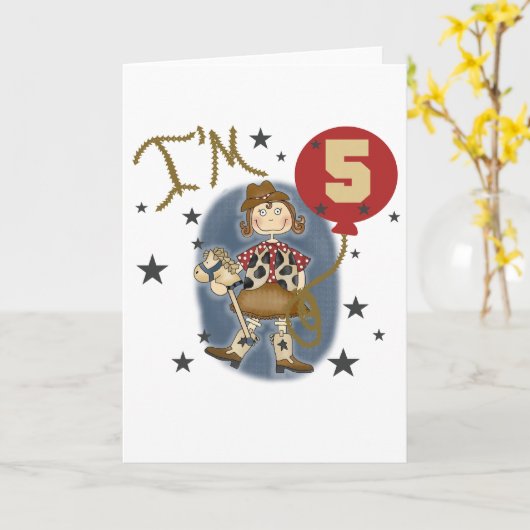 第5女性のカーボーイ誕生日Tシャツとギフト カード (黄色い花)