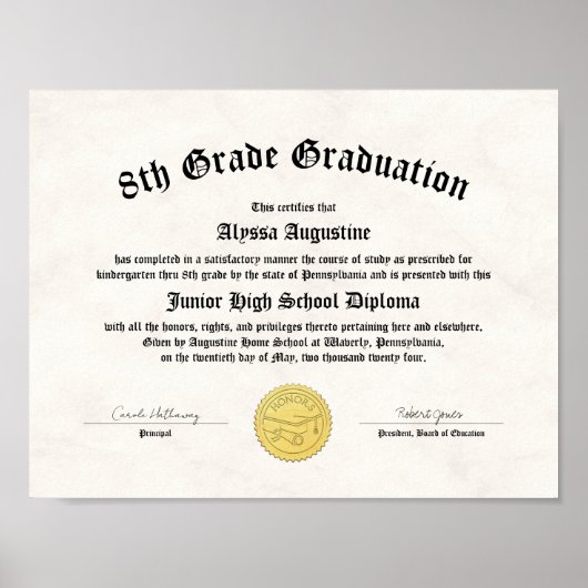 第5学年8学年ホームスクール卒業証書の授与 ポスター (正面)