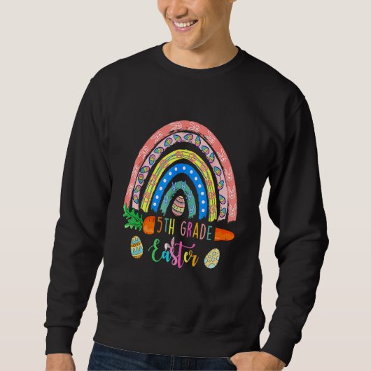 第5学年Bunnies Eggs Boho Rainbow Happy E スウェットシャツ (正面)