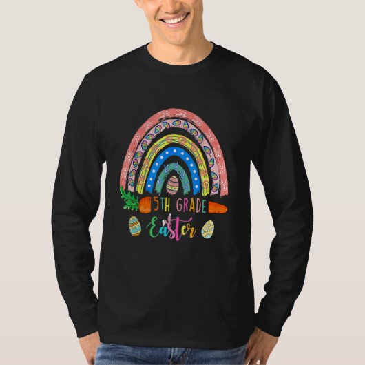 第5学年Bunnies Eggs Boho Rainbow Happy E Tシャツ (正面)
