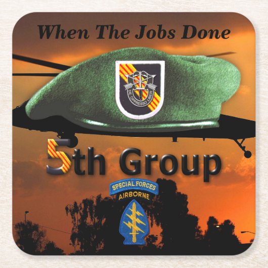 第5特殊部隊のグループSF SFGの緑色のベレー帽 スクエアペーパーコースター (正面)