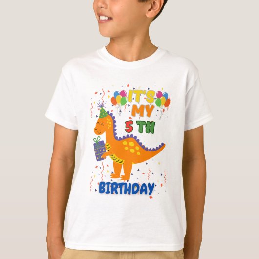 第5素晴らし誕生日恐竜Tシャツ少年用 Tシャツ (正面)