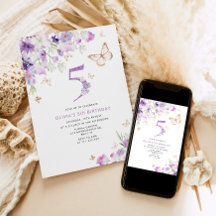 第5紫薄紫蝶の誕生日招待状