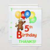 第5誕生会くまは感謝していしています 招待状 (正面/裏面)