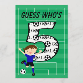 第5誕生日のブルーとブラックのサッカーゴールv2 招待状