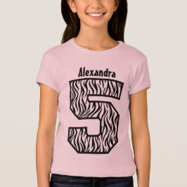 第5誕生日の女の子のシマウマの4年の名前をカスタムするV07E Tシャツ