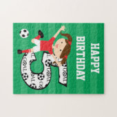 第5誕生日の赤と白のサッカーの女の子1 ジグソーパズル (横)