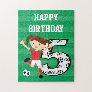 第5誕生日の赤と白のサッカーの女の子1 ジグソーパズル