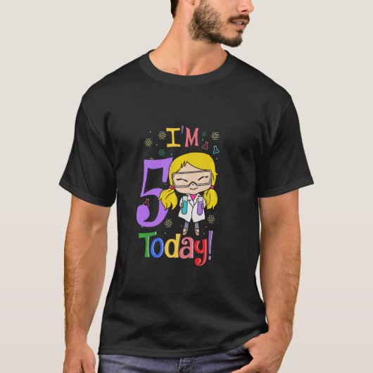 第5誕生日ガールサイエンスパーティー科学者ステムキッド Tシャツ (正面)