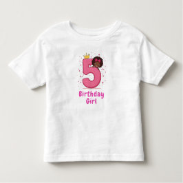 第5誕生日ガールピンク数字クラウンカーリーヘア トドラーTシャツ