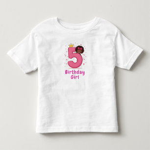 第5誕生日ガールピンク数字クラウンカーリーヘア トドラーTシャツ