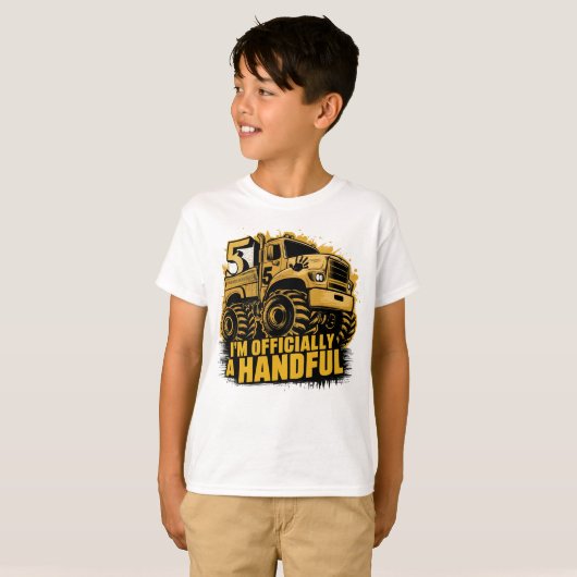 第5誕生日ギフトボーイズ女の子一握りモンスタートラック Tシャツ (正面フル)