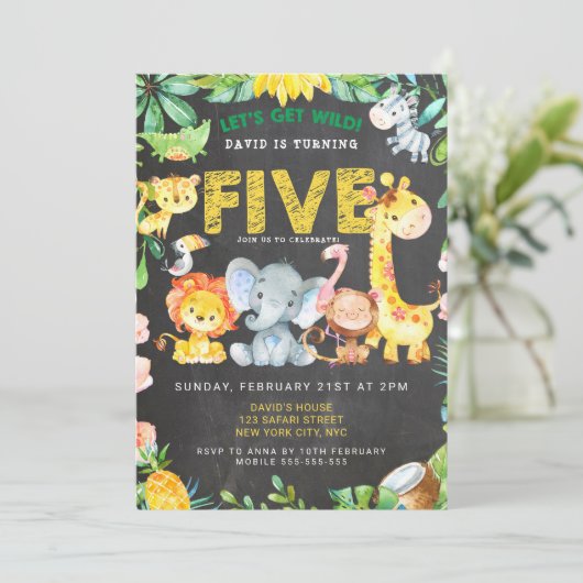 第5誕生日サファリジャングルシャルボードキュートボーイ 招待状 (スタンド正面)