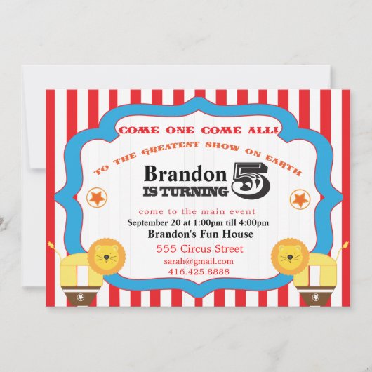 第5誕生日サーカス招待状 招待状 (正面)