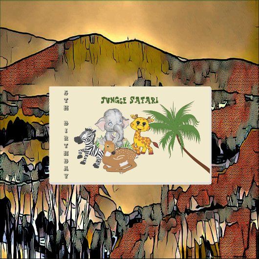 第5誕生日ジャングルサファリエレファントゼブラタイガー 長方形シール