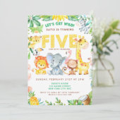 第5誕生日ジャングルサファリボーイパーティー動物園動物 招待状 (スタンド正面)