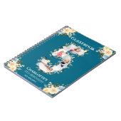 第5誕生日ティール(緑がかった色)フォトイエローフラワーゲストブック ノートブック (左側)