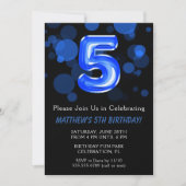 第5誕生日バルーン子供ブルーボーイパーティー 招待状 (正面)