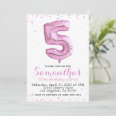 第5誕生日パステルピンクバルーン招待状 招待状 (スタンド正面)