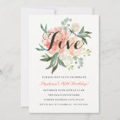 第5誕生日ピンクピーチフローラ招待状 招待状 (正面)