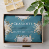 第5誕生日フォトコラージュティール（緑がかった色）ブルーイエローフラワー 薄葉紙 (ギフト)